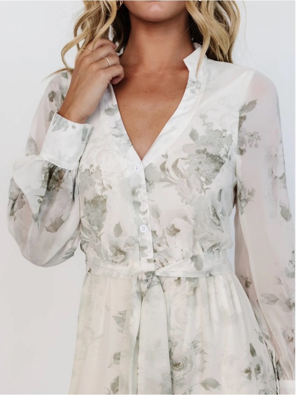 Baltic Born Lizette Maxi Dress Womens Medium Green Floral Long Sleeve Tiered